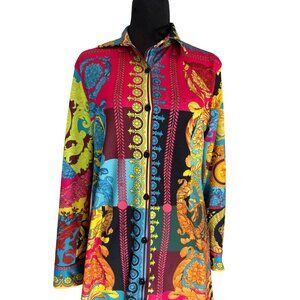 Colorful Long Sleeve Button-Up Shirt Dress S